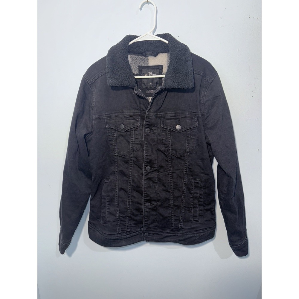 HOLLISTER Men's Denim Jean Jacket Sherpa Lined Advanced Stretch‎ Black Size M
